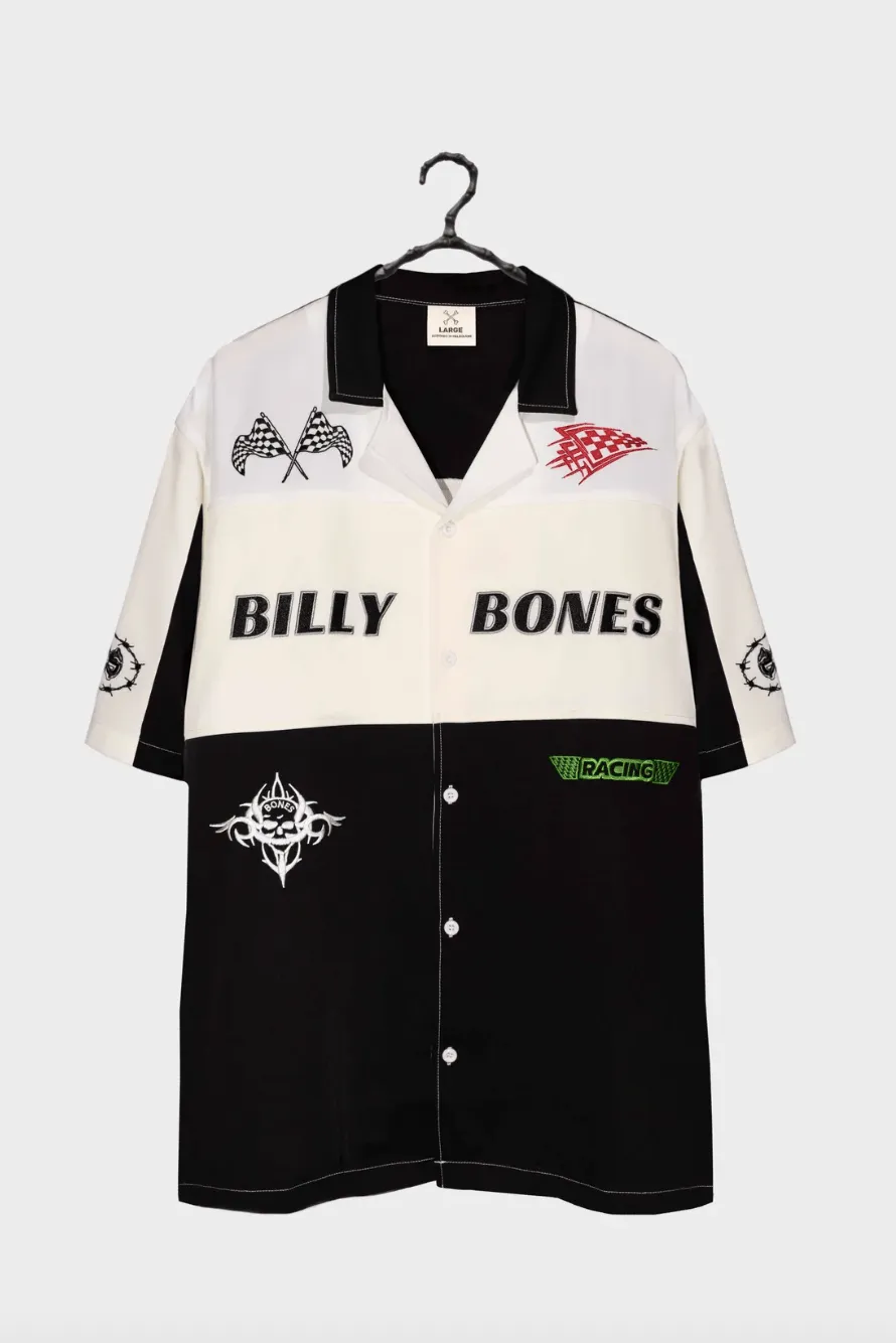 BILLY BONES CLUB RACING BOWLO SHIRT - BLACK/WHITE