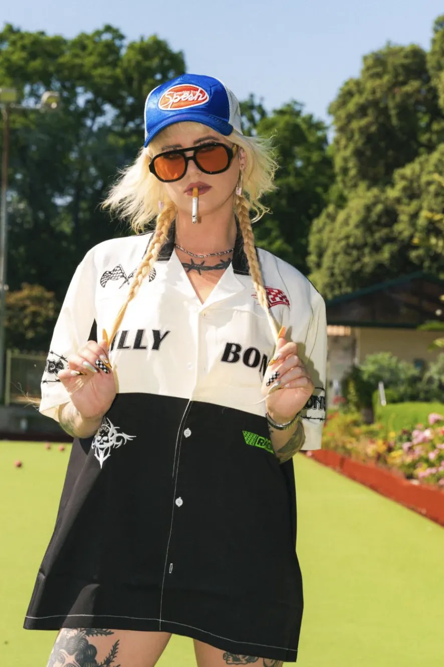 BILLY BONES CLUB RACING BOWLO SHIRT - BLACK/WHITE