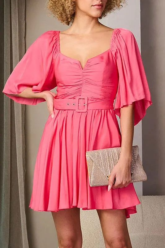 Coral Belted Mini Dress