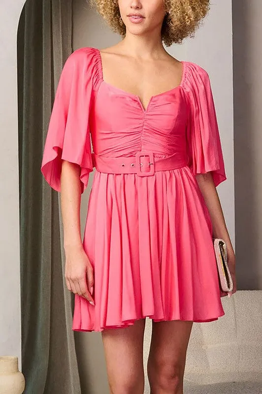 Coral Belted Mini Dress