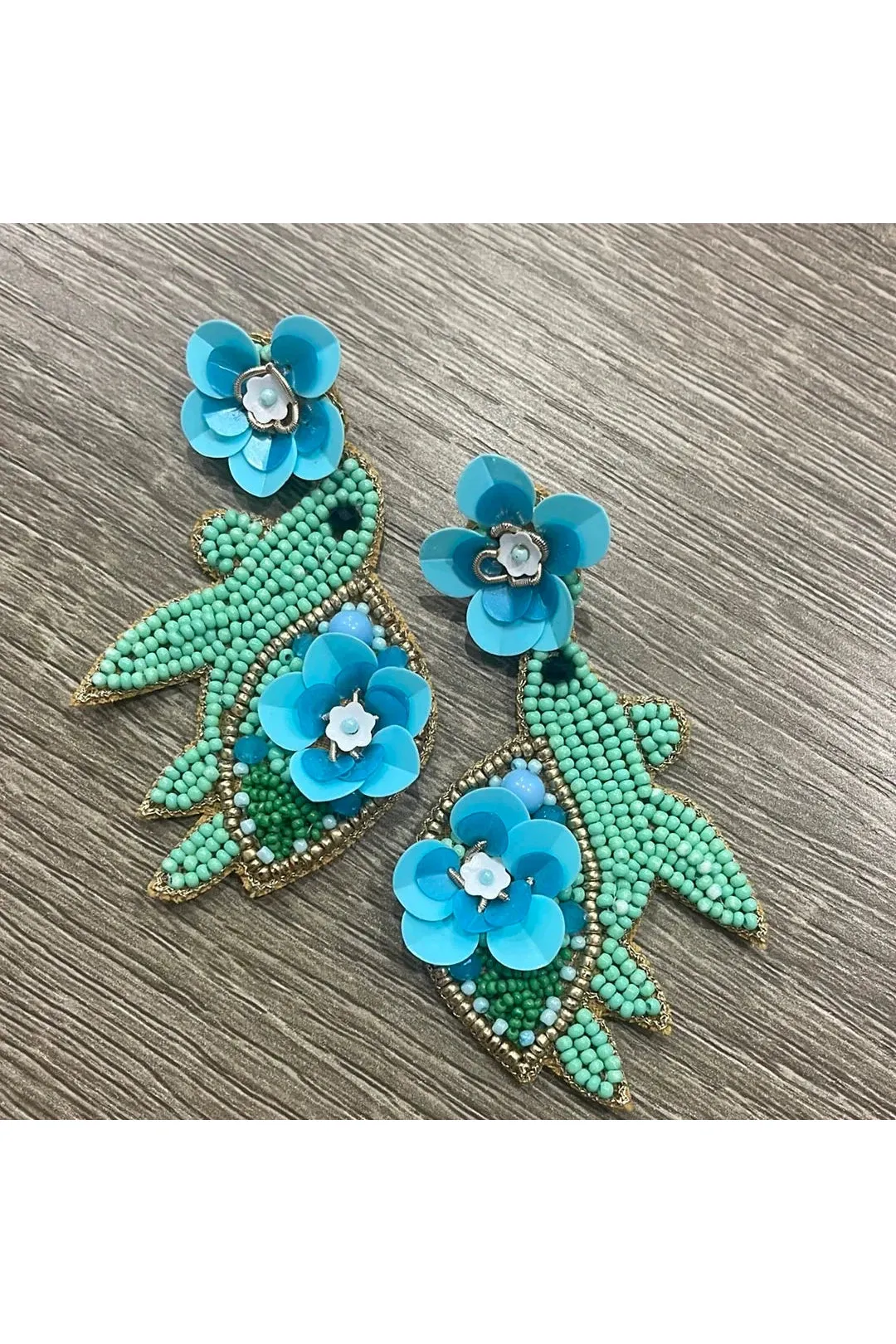 Sea Turtle Seed Bead Earrings With Sequin Three D Flowers